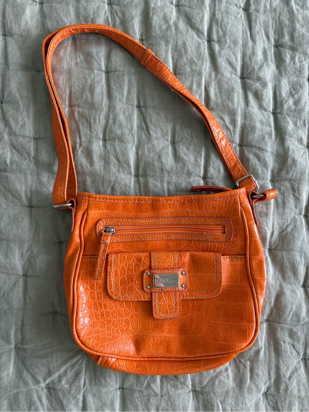 Nine & Co. Orange Croc-Embossed Shoulder Bag